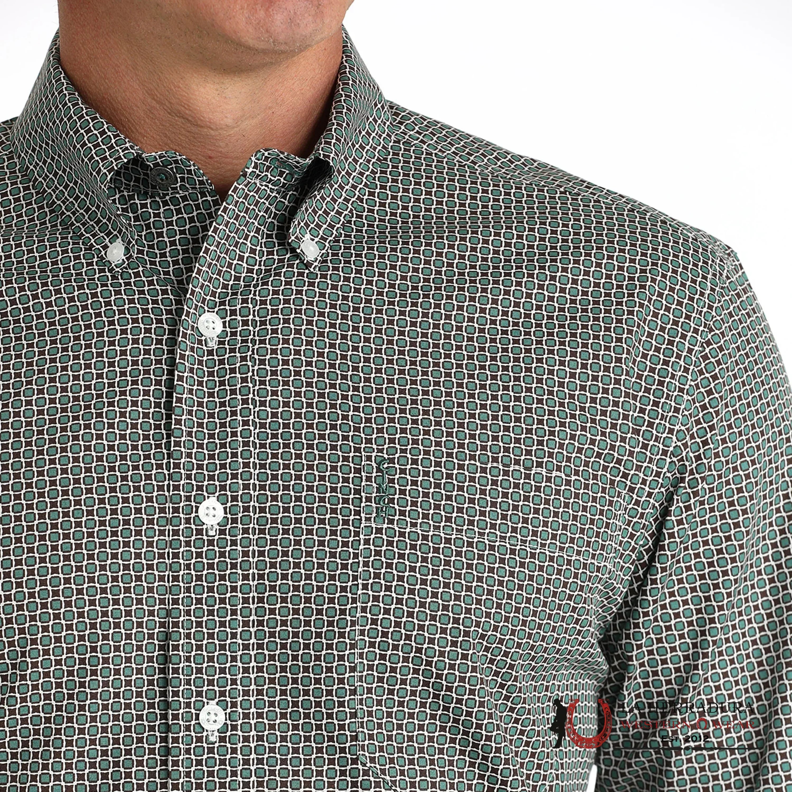CINCH MEN’S MODERN FIT SQUARE PRINT BUTTON-DOWN WESTERN SHIRT - GREEN MTW1347115 ROPA HOMBRES