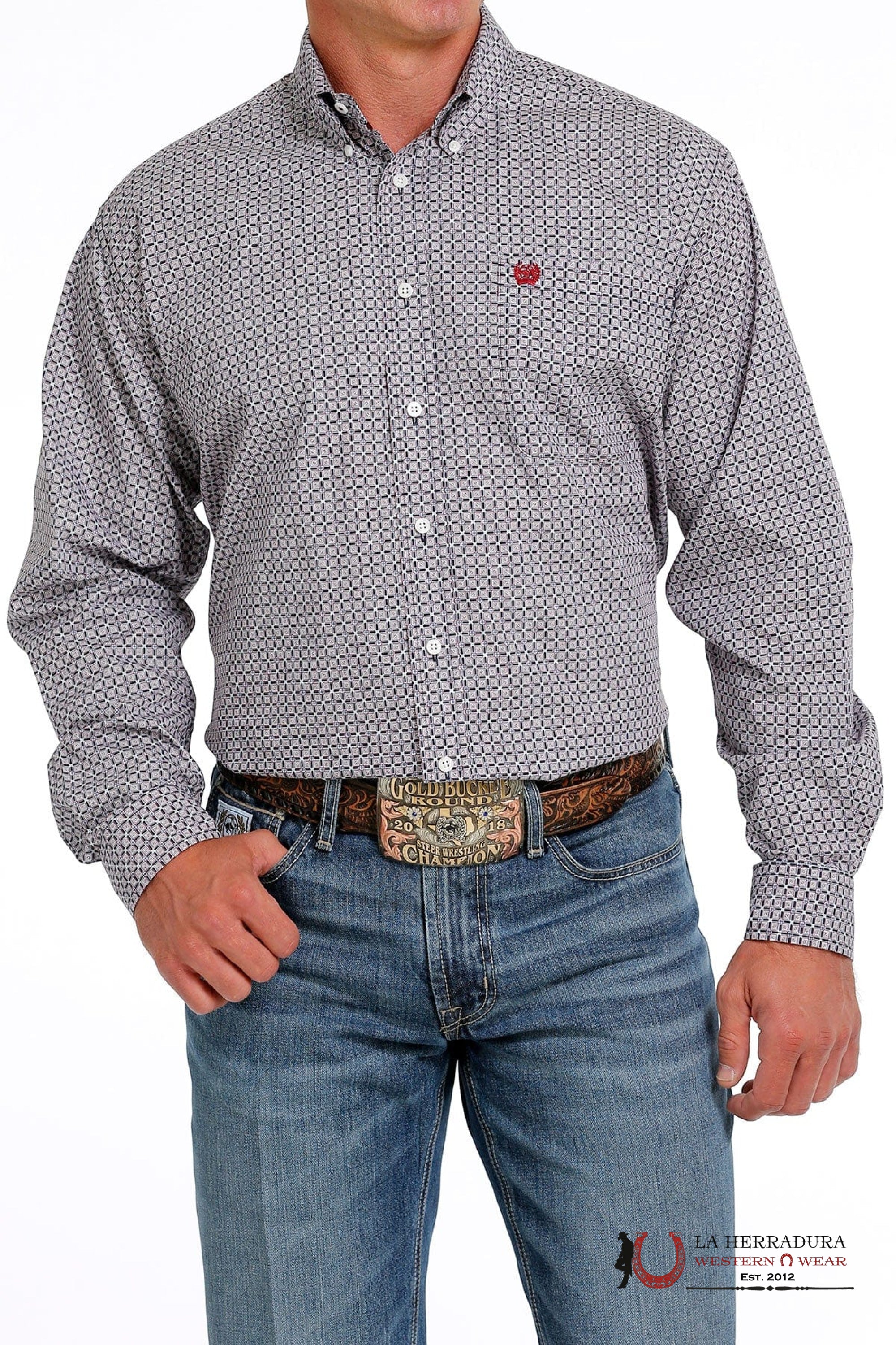 CINCH MEN’S MODERN FIT SQUARE PRINT BUTTON-DOWN WESTERN SHIRT - NAVY MTW1105619 ROPA HOMBRES