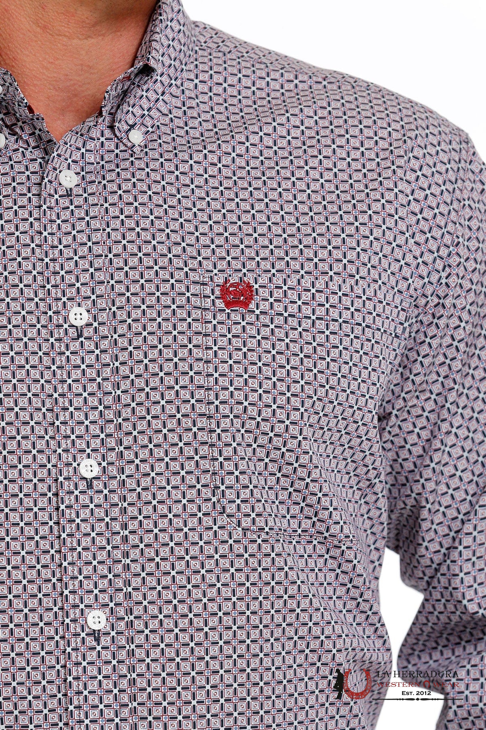 CINCH MEN’S MODERN FIT SQUARE PRINT BUTTON-DOWN WESTERN SHIRT - NAVY MTW1105619 ROPA HOMBRES