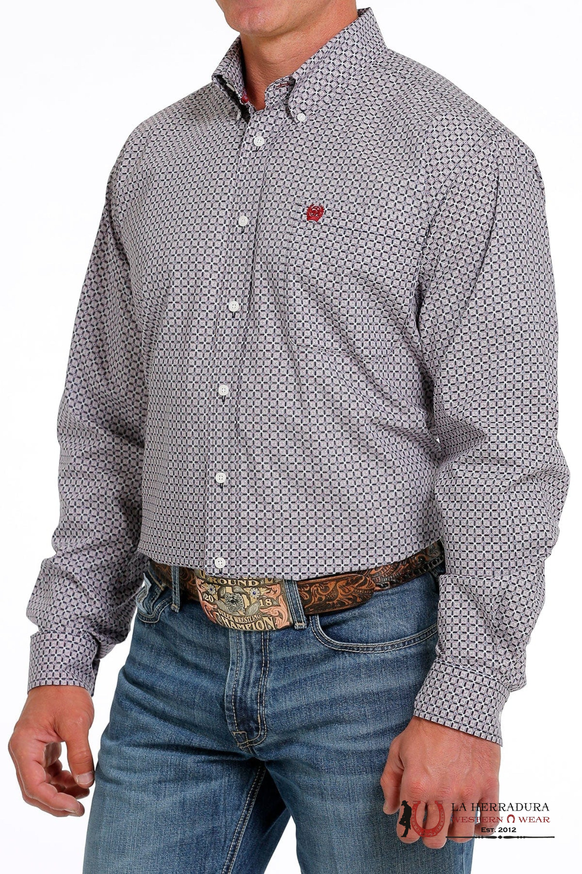 CINCH MEN’S MODERN FIT SQUARE PRINT BUTTON-DOWN WESTERN SHIRT - NAVY MTW1105619 ROPA HOMBRES