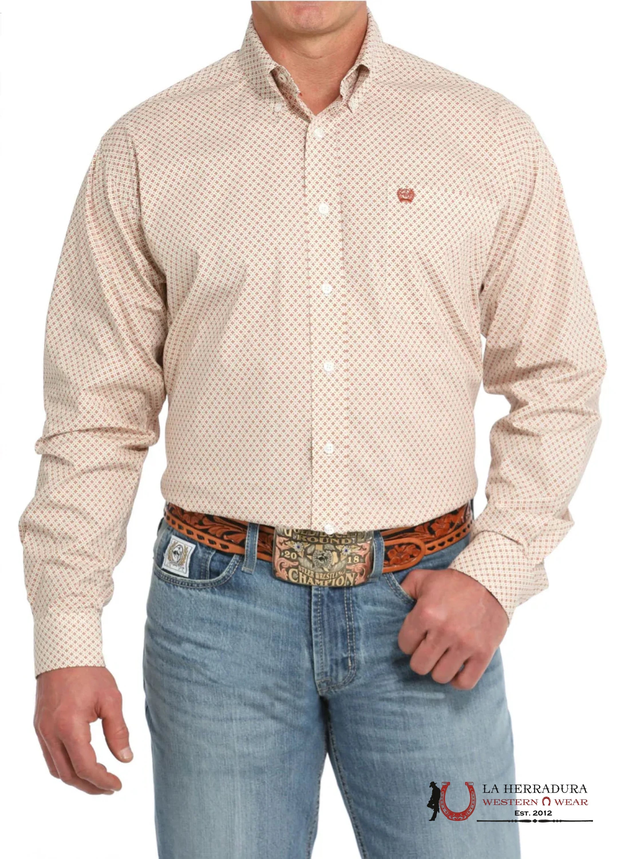 CINCH MEN’S MODERN FIT SQUARE PRINT BUTTON-DOWN WESTERN SHIRT - ORANGE MTW1105844 ROPA HOMBRES