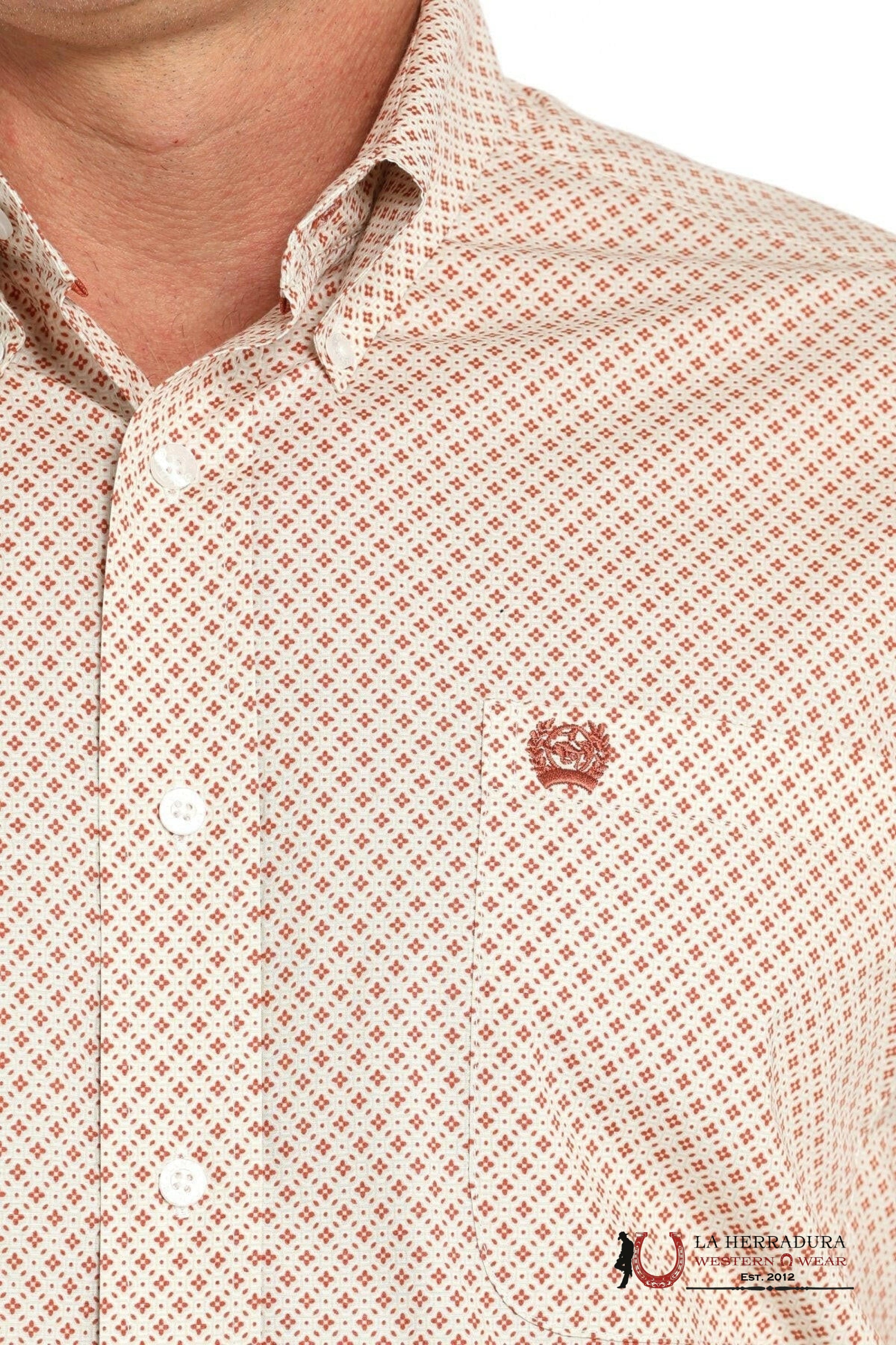 CINCH MEN’S MODERN FIT SQUARE PRINT BUTTON-DOWN WESTERN SHIRT - ORANGE MTW1105844 ROPA HOMBRES