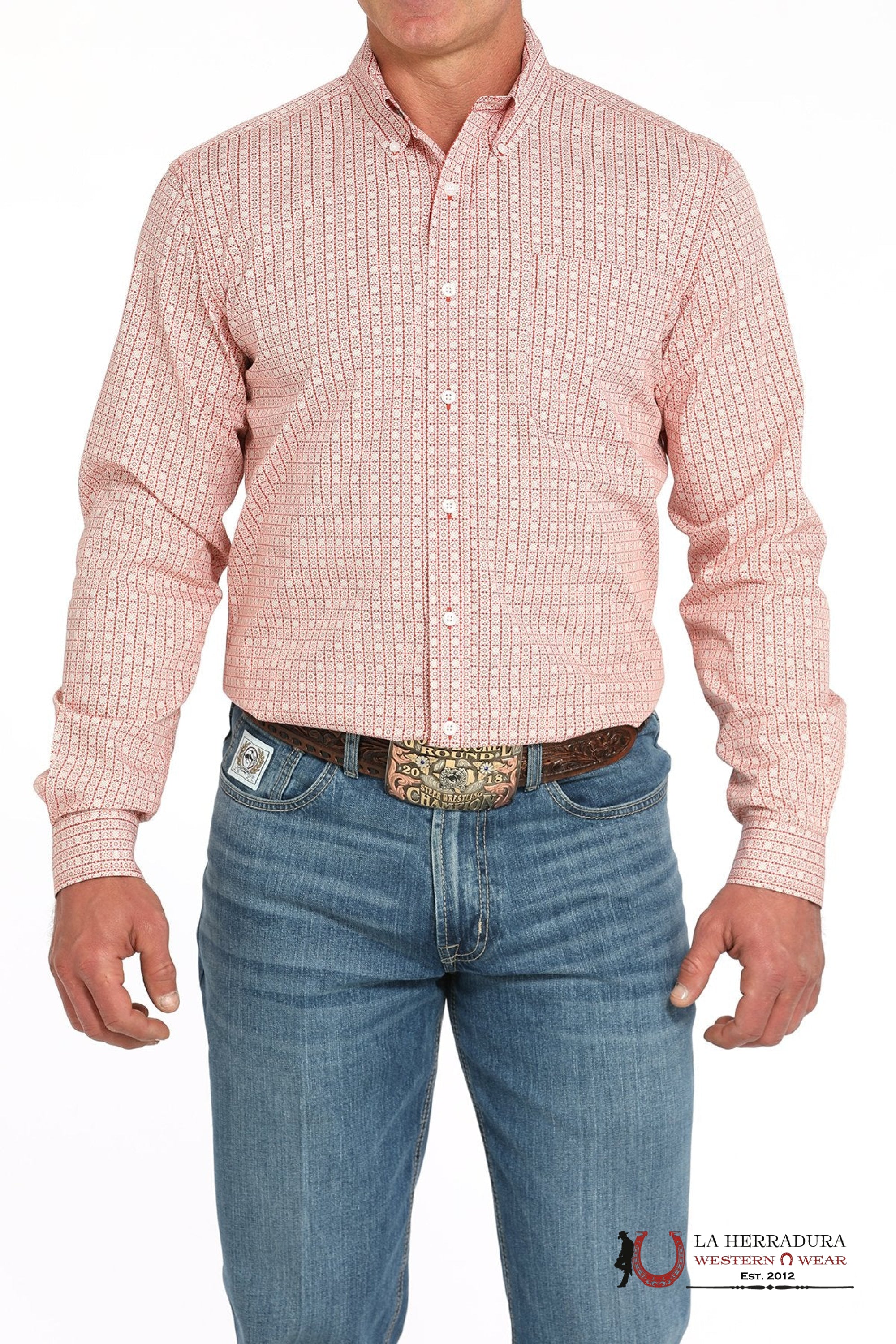 CINCH MEN’S MODERN FIT SQUARE PRINT BUTTON-DOWN WESTERN SHIRT - RED MTW1347134 ROPA HOMBRES