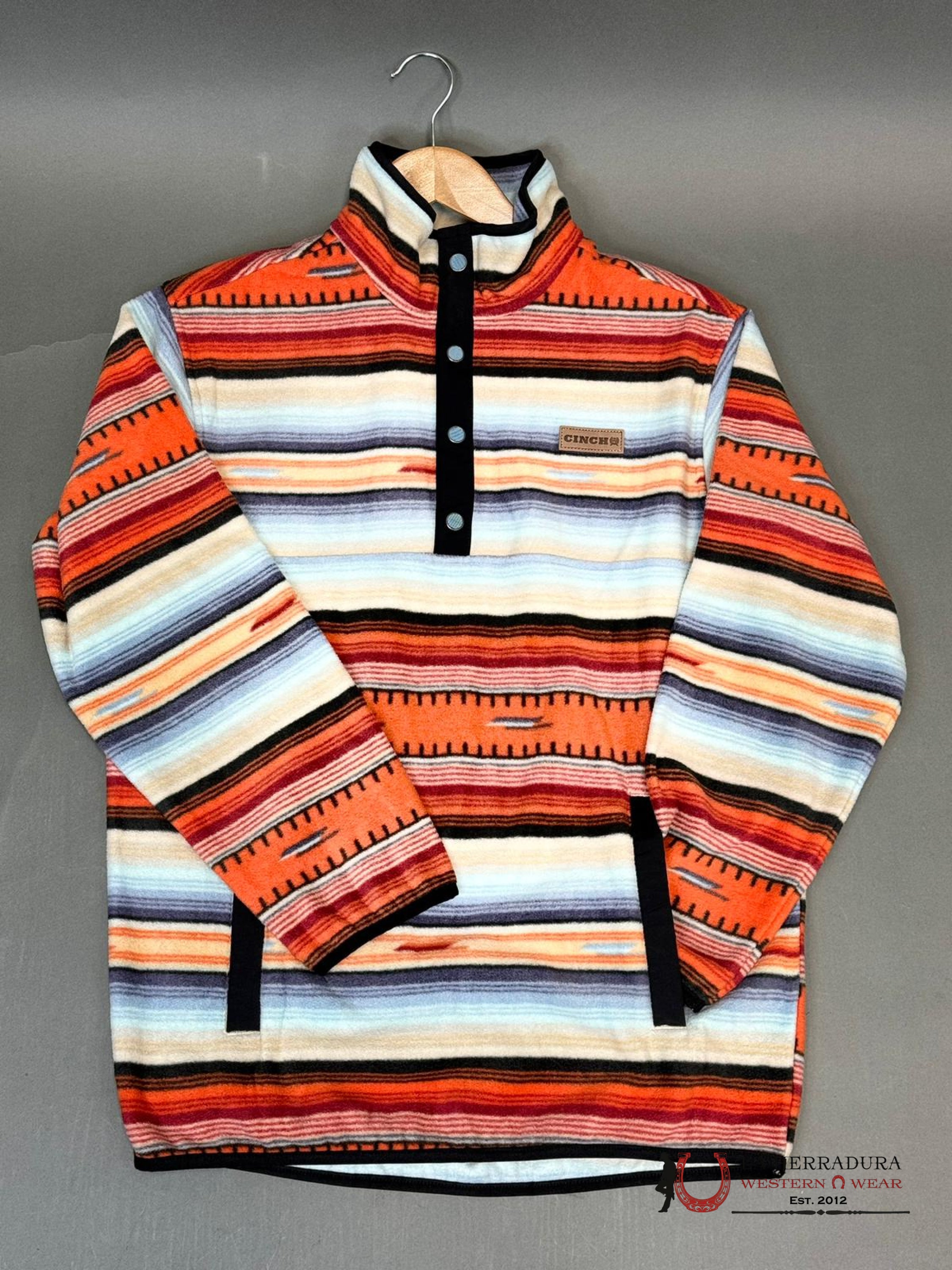 Cinch Mens Orange/Light Blue Aztec Pull Over Ropa Hombres