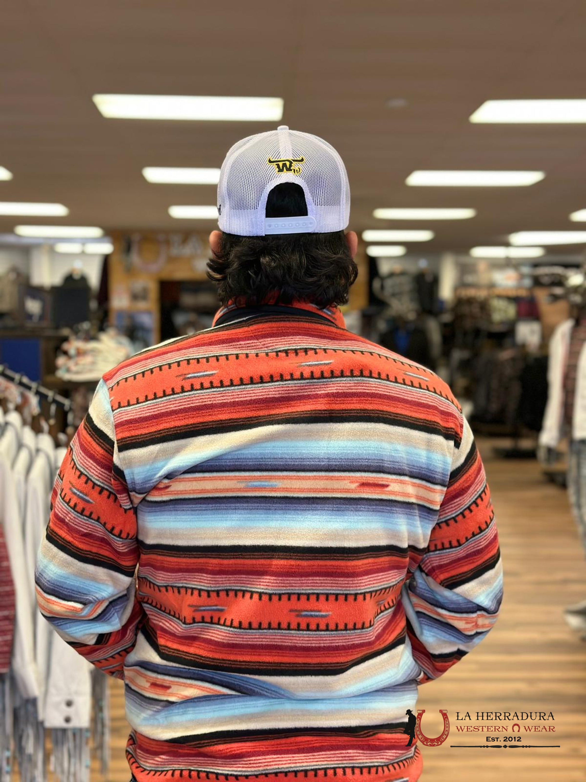 Cinch Mens Orange/Light Blue Aztec Pull Over Ropa Hombres