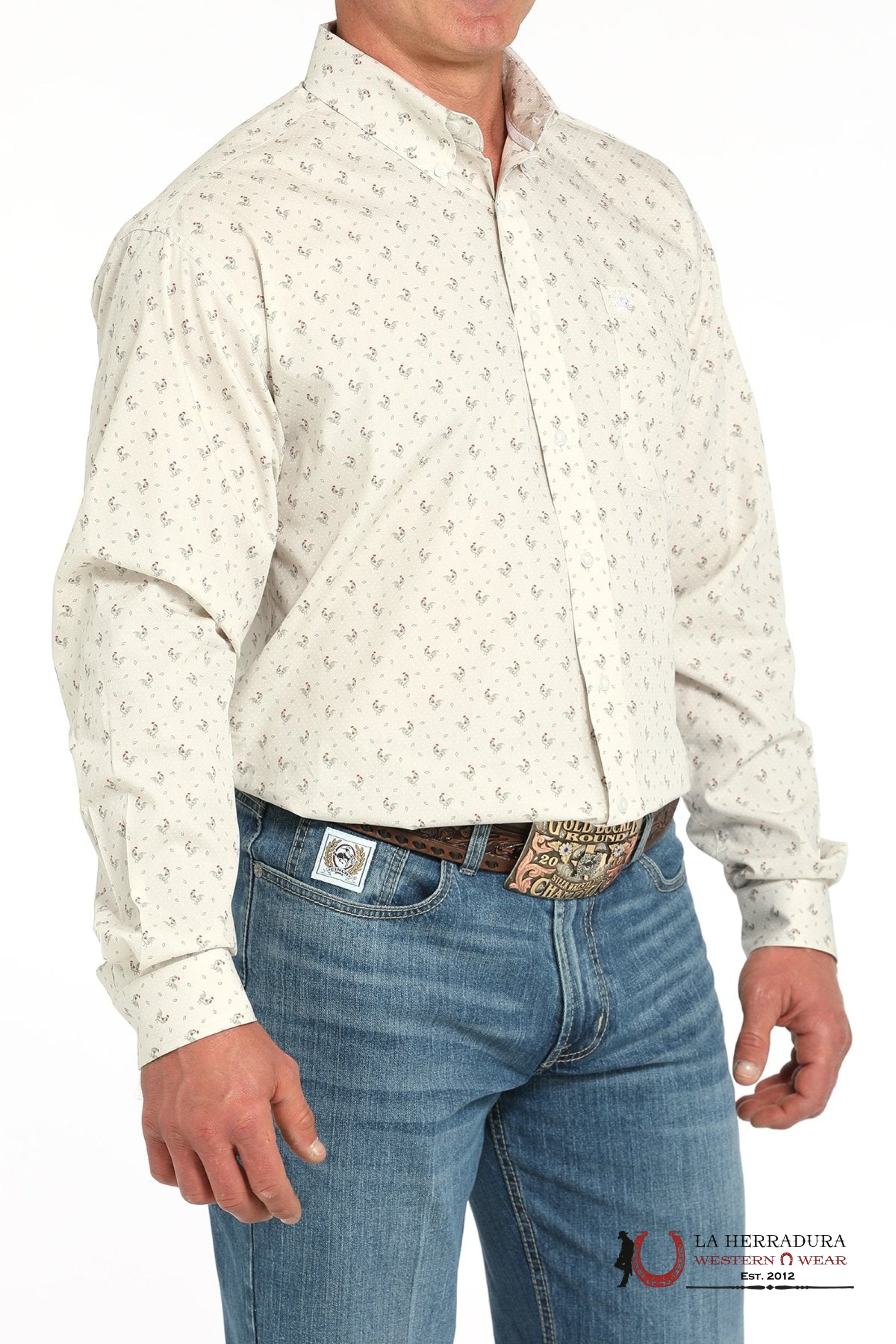 CINCH MEN’S ROOSTER PRINT BUTTON-DOWN WESTERN SHIRT - GRAY MTW1105933 ROPA HOMBRES