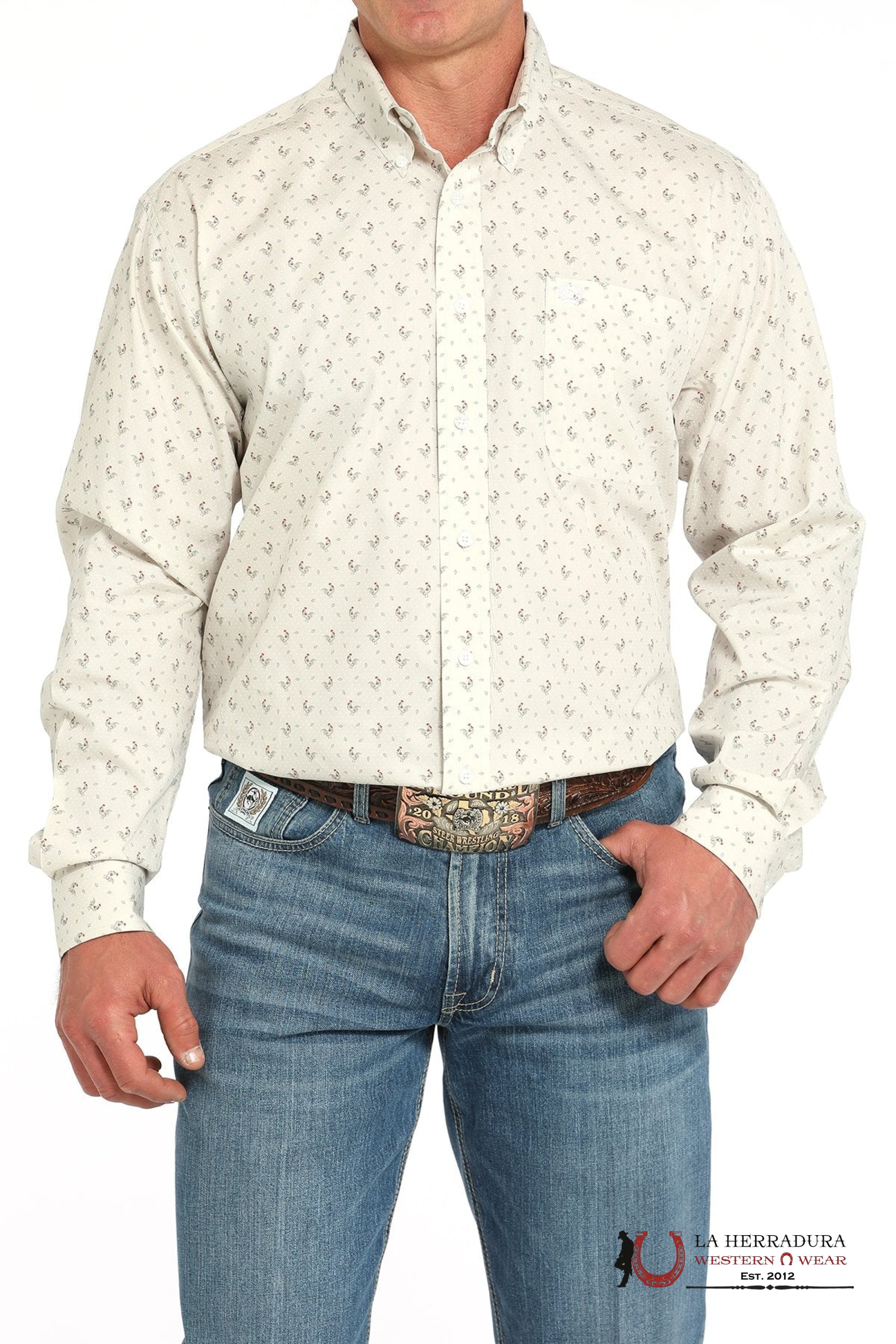 CINCH MEN’S ROOSTER PRINT BUTTON-DOWN WESTERN SHIRT - GRAY MTW1105933 ROPA HOMBRES