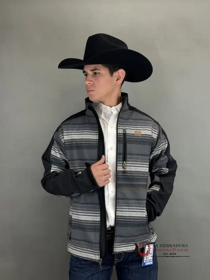 Cinch Mens Southwestern Bonded Jacket Black/Grey Rayas Ropa Hombres