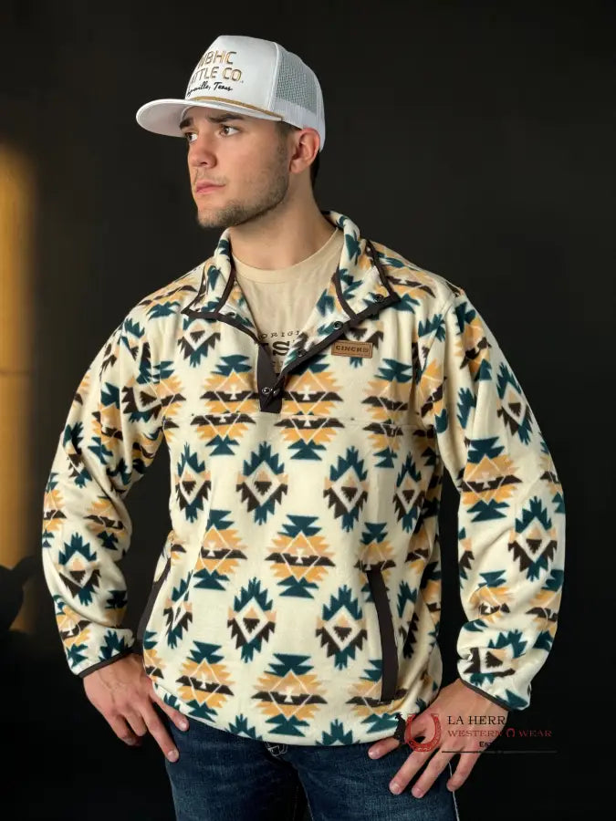 Cinch Mens White Aztec Pull Over Ropa Hombres