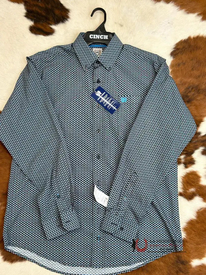 Cinch Navy Blue Patterned Long Sleeve Button Up Ropa Hombres