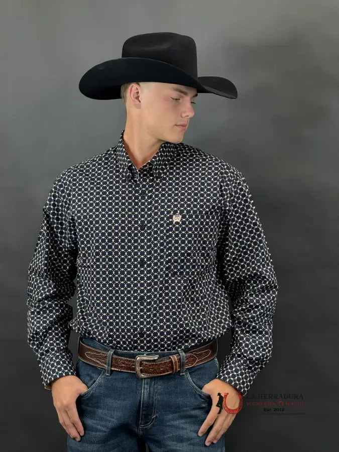 Cinch Navy Square Long Sleeve Shirt Ropa Hombres