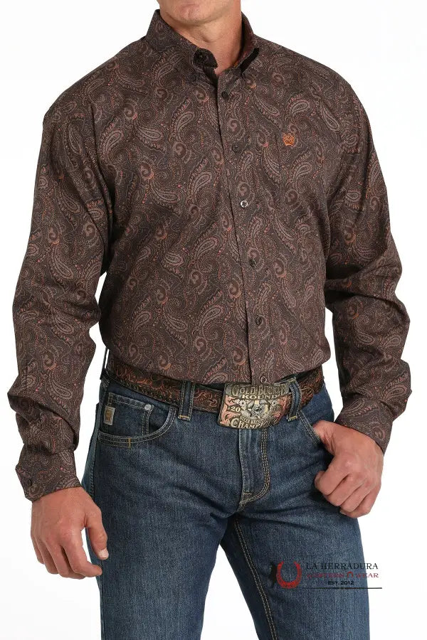 Cinch Paisley Print Button-Down Western Shirt - Brown Ropa Hombres