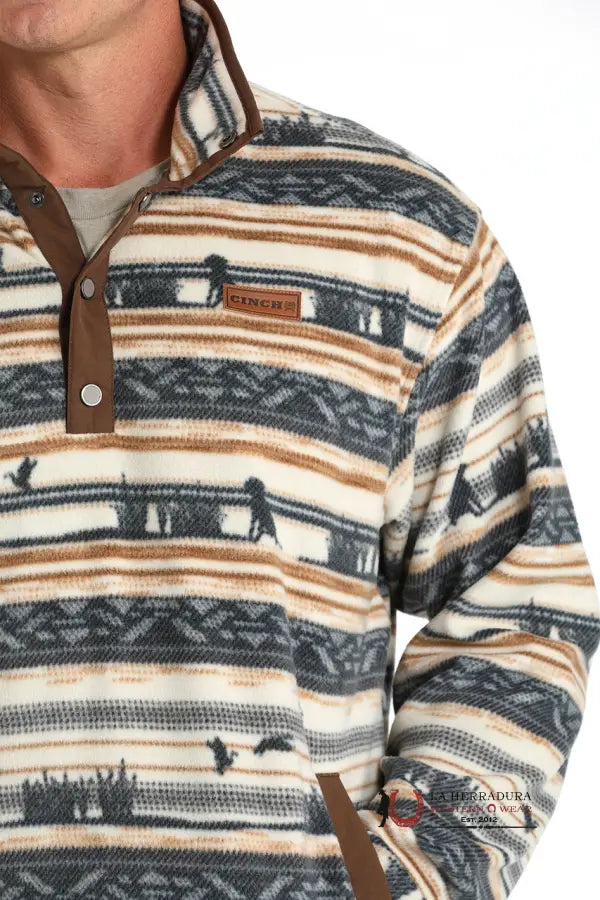 Cinch Pullover Cream And Grey Print Hoodie For Men Mwk1514022 Ropa Hombres