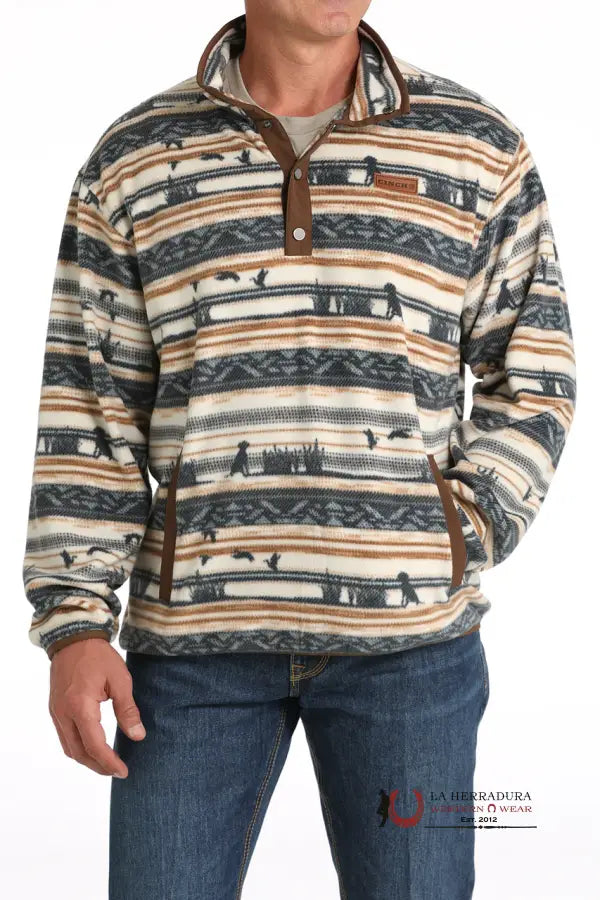 Cinch Pullover Cream And Grey Print Hoodie For Men Mwk1514022 Ropa Hombres