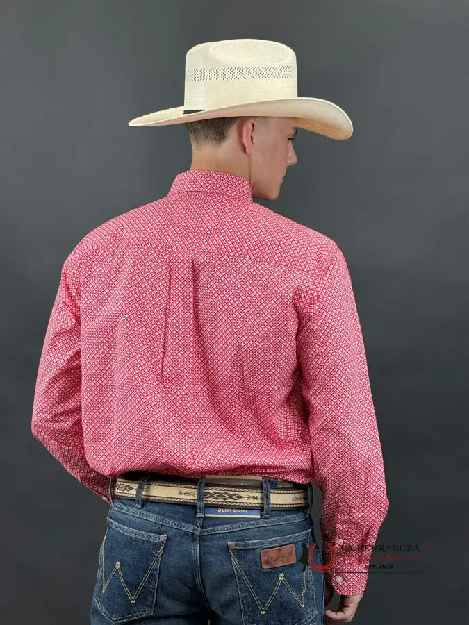 Cinch Red Pattern Long Sleeve Shirt Ropa Hombres