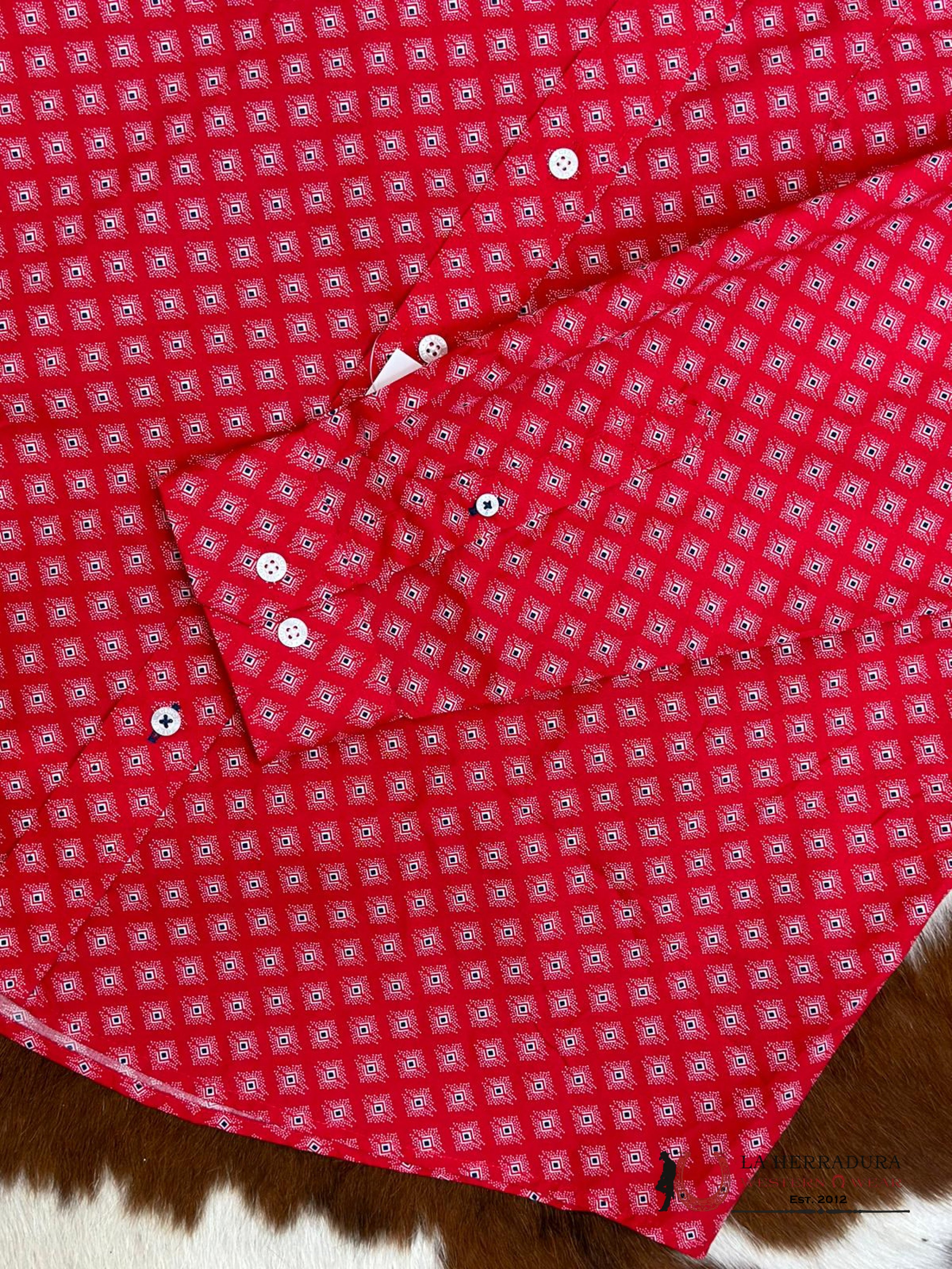 Cinch Red Patterned Long Sleeve Button Up Ropa Hombres