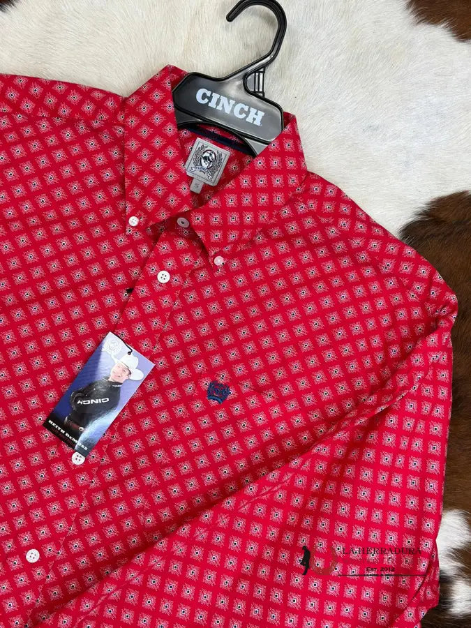 Cinch Red Patterned Long Sleeve Button Up Ropa Hombres