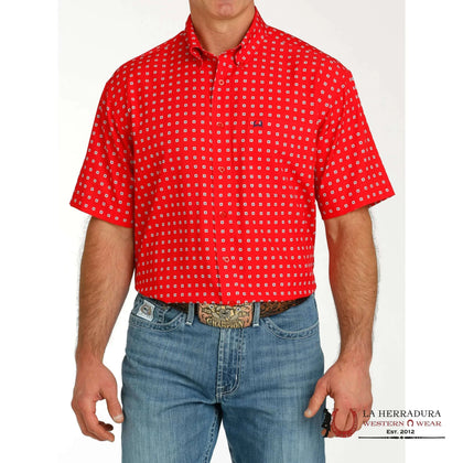 CINCH RED PRINT BUTTON UP SHORT SLEEVE MTW1704137