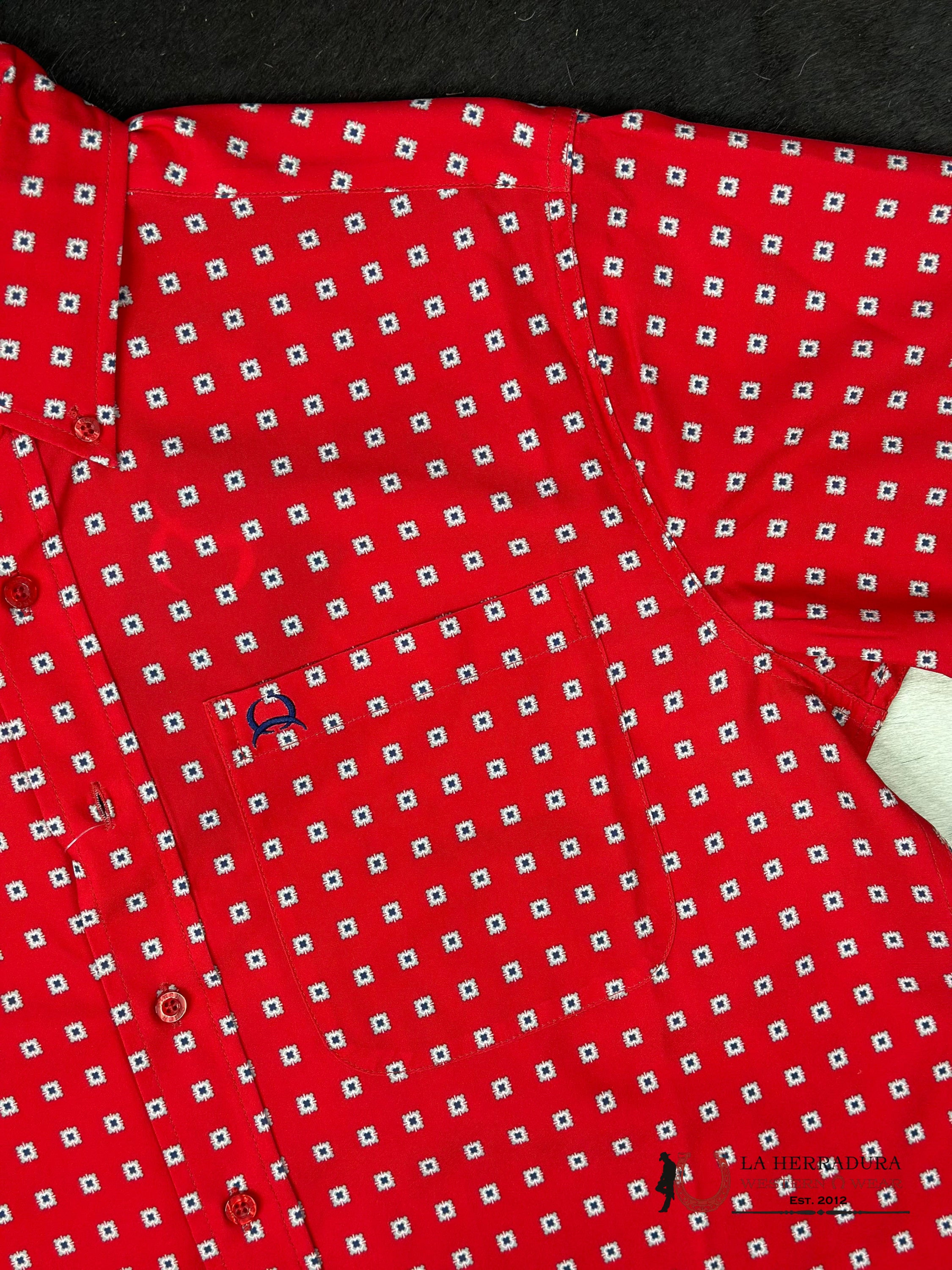 Cinch Red Print Button Up Short Sleeve Ropa Hombres