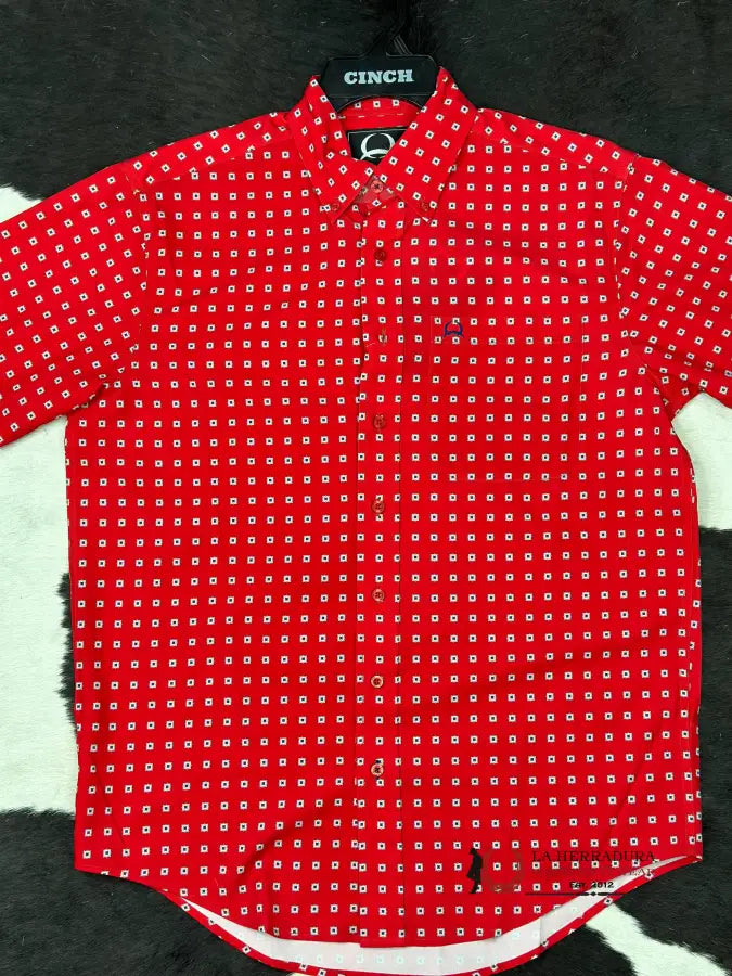 Cinch Red Print Button Up Short Sleeve Ropa Hombres