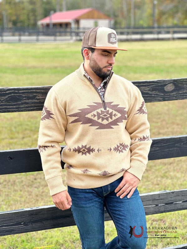 SUÉTER CUELLO REDONDO RETRO CINCH BEIGE AZTECA MWK1560002