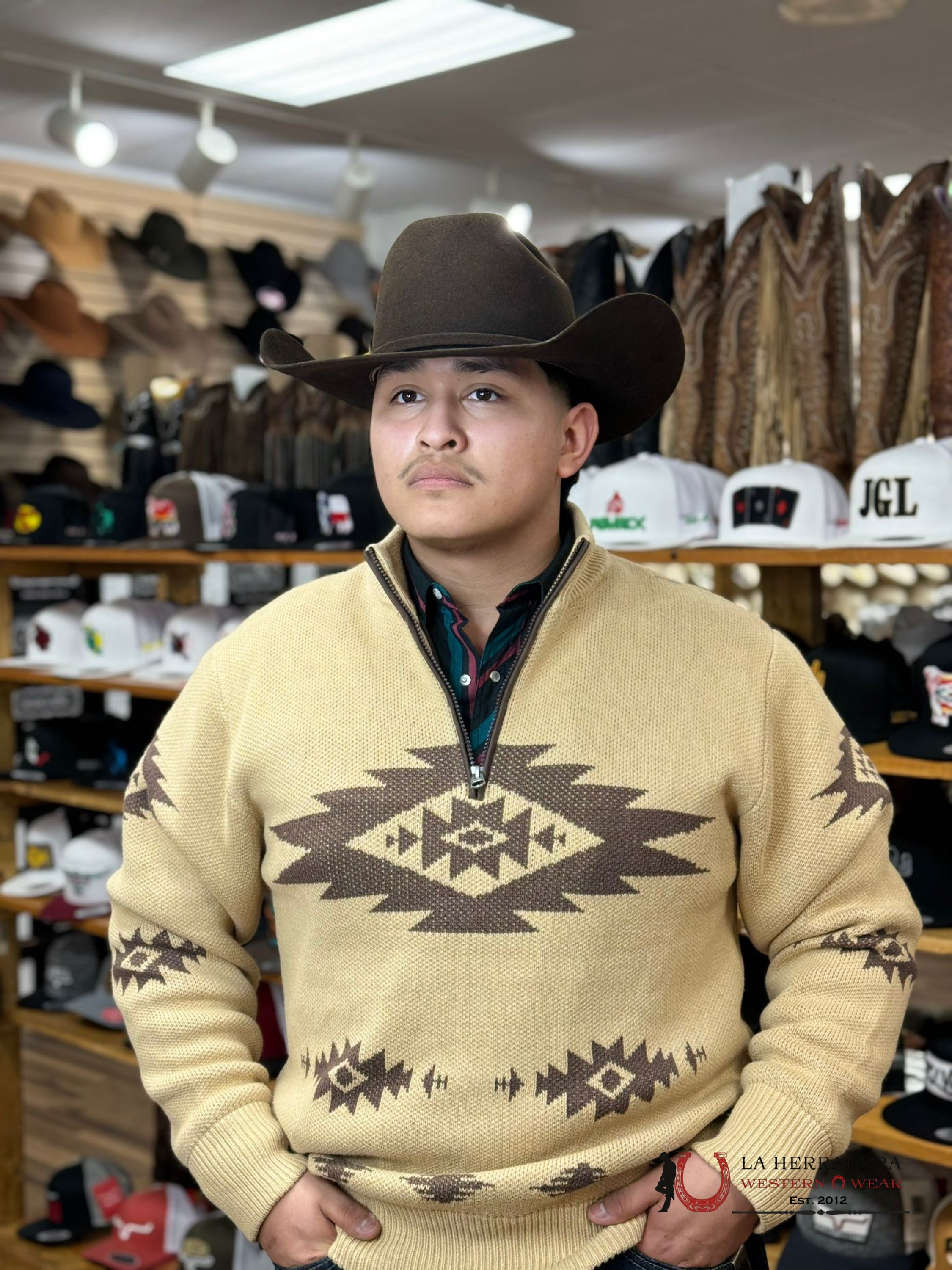 Cinch Retro Pullover Sweater Beige Aztec Ropa Hombres