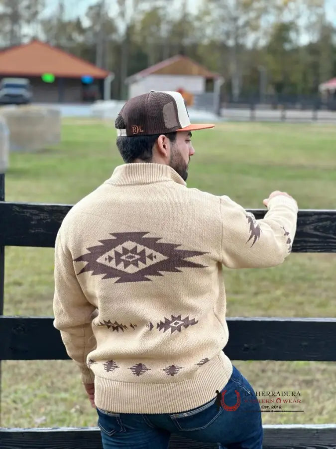 Cinch Retro Pullover Sweater Beige Aztec Ropa Hombres