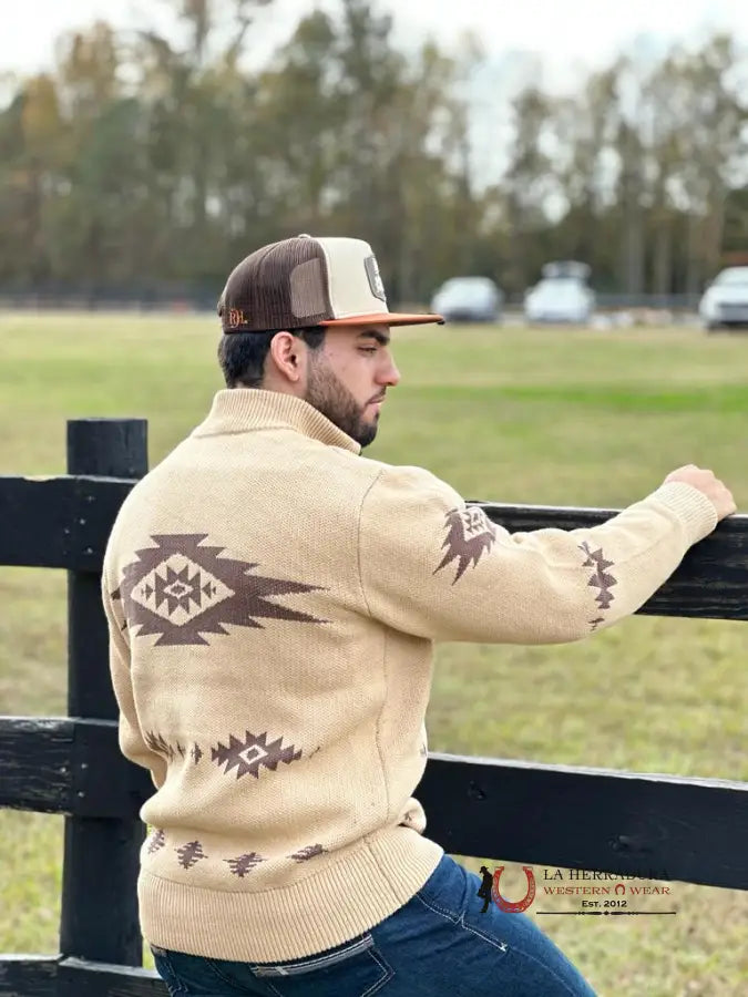 Cinch Retro Pullover Sweater Beige Aztec Ropa Hombres