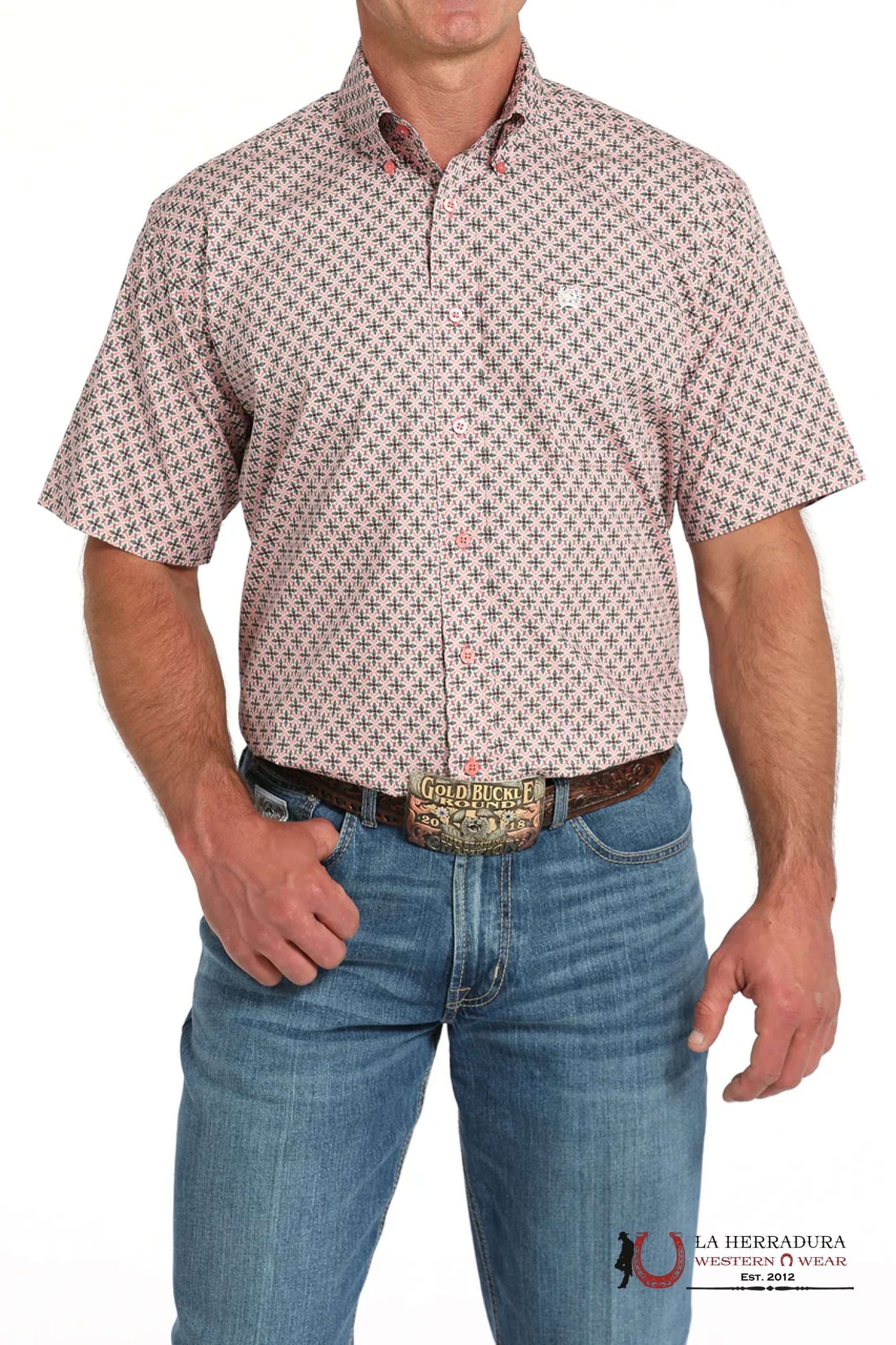 CINCH SHORT SLEEVE PINK GEO PRINT - MENS SHIRT - MTW1111481 ROPA HOMBRES