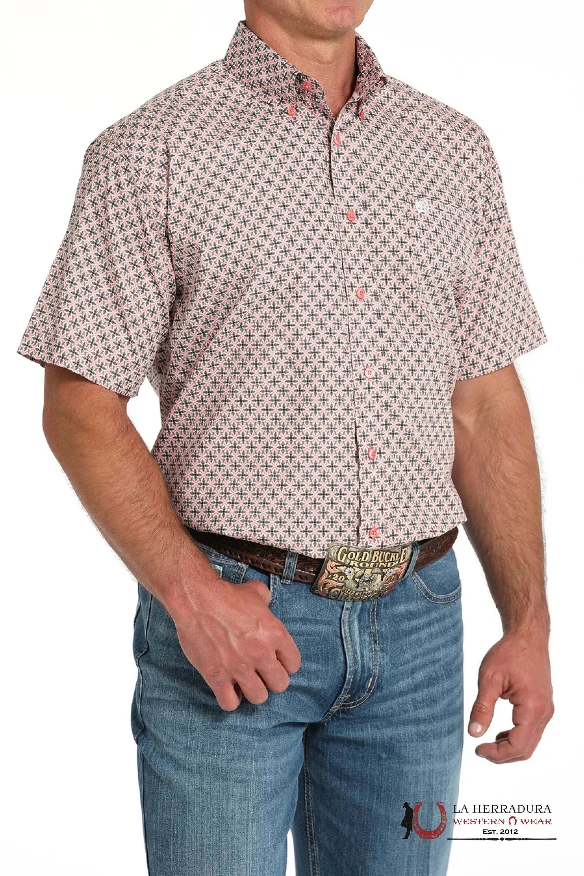 CINCH SHORT SLEEVE PINK GEO PRINT - MENS SHIRT - MTW1111481 ROPA HOMBRES
