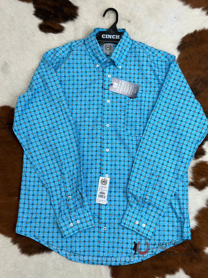 Cinch Turquoise Patterned Long Sleeve Button Up Ropa Hombres