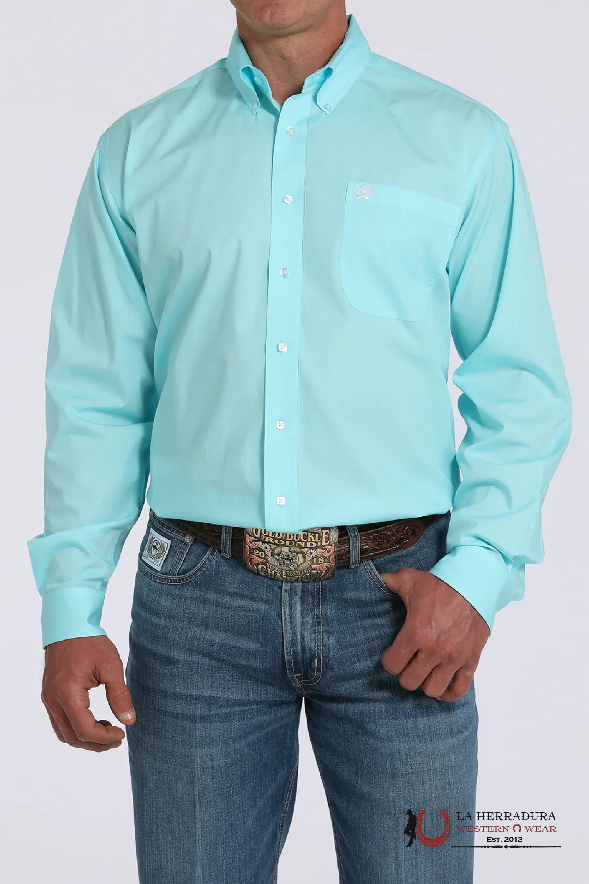 CINCH TURQUOISE SOLID BUTTON DOWN SHIRT MTW1105923 ROPA HOMBRES