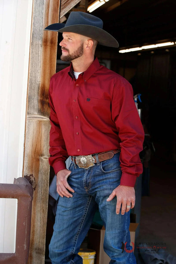 CAMISA SÓLIDA DE BOTONES CINCH ROJA MTW1105625 BORGOÑA