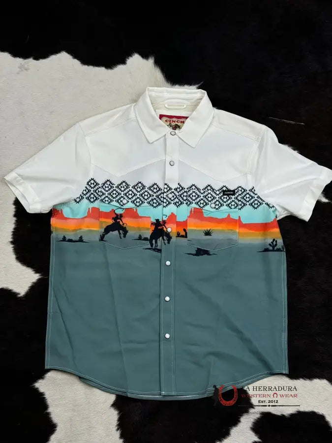 Cinch White Sunset Pantone Snap Short Sleeve Ropa Hombres