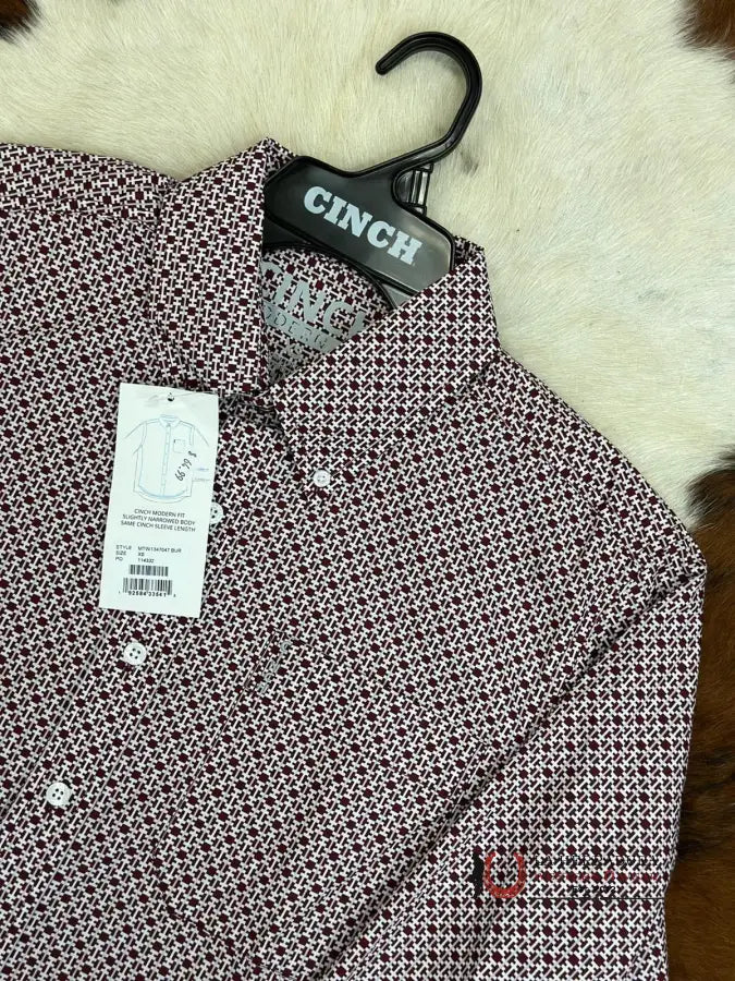 Cinch White With Burgundy Patterned Long Sleeve Button Up Ropa Hombres