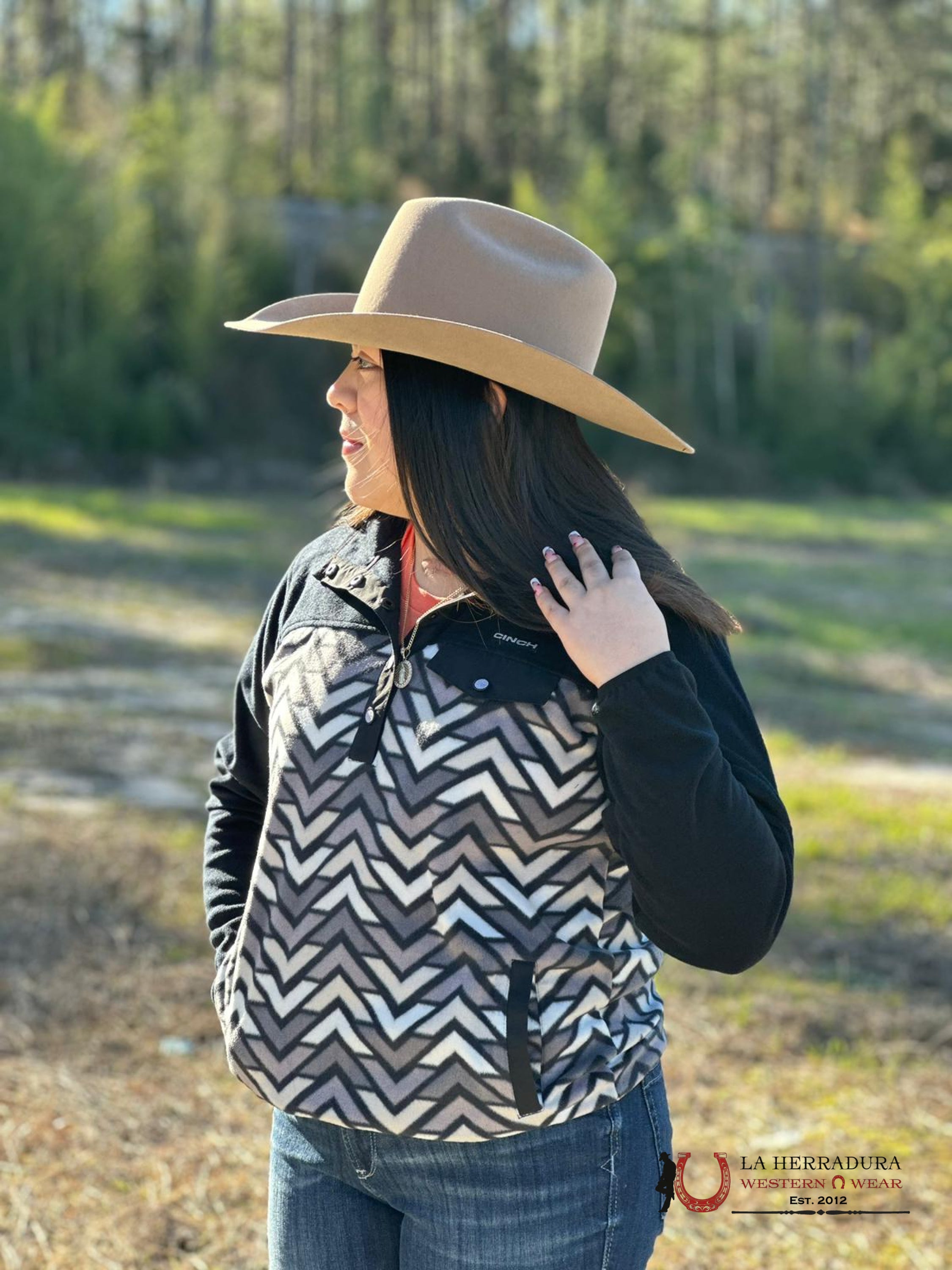 Cinch Womens Black & White Aztec Pattern Pullover Ropa Mujeres