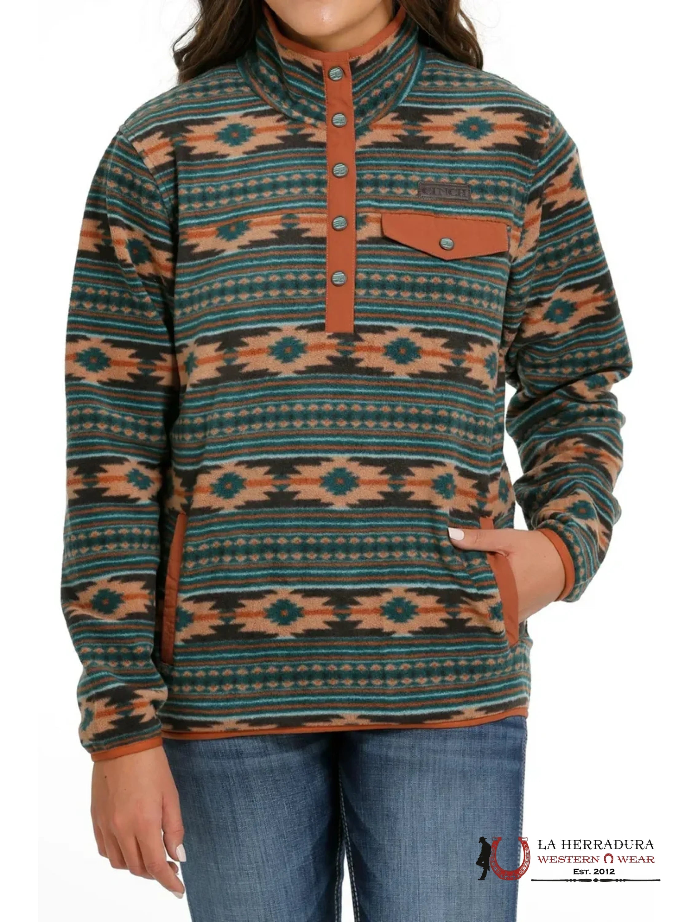 CINCH WOMEN GREEN /BROWN AZTEC PRINT PULLOVER MAK9819006 ROPA MUJERES