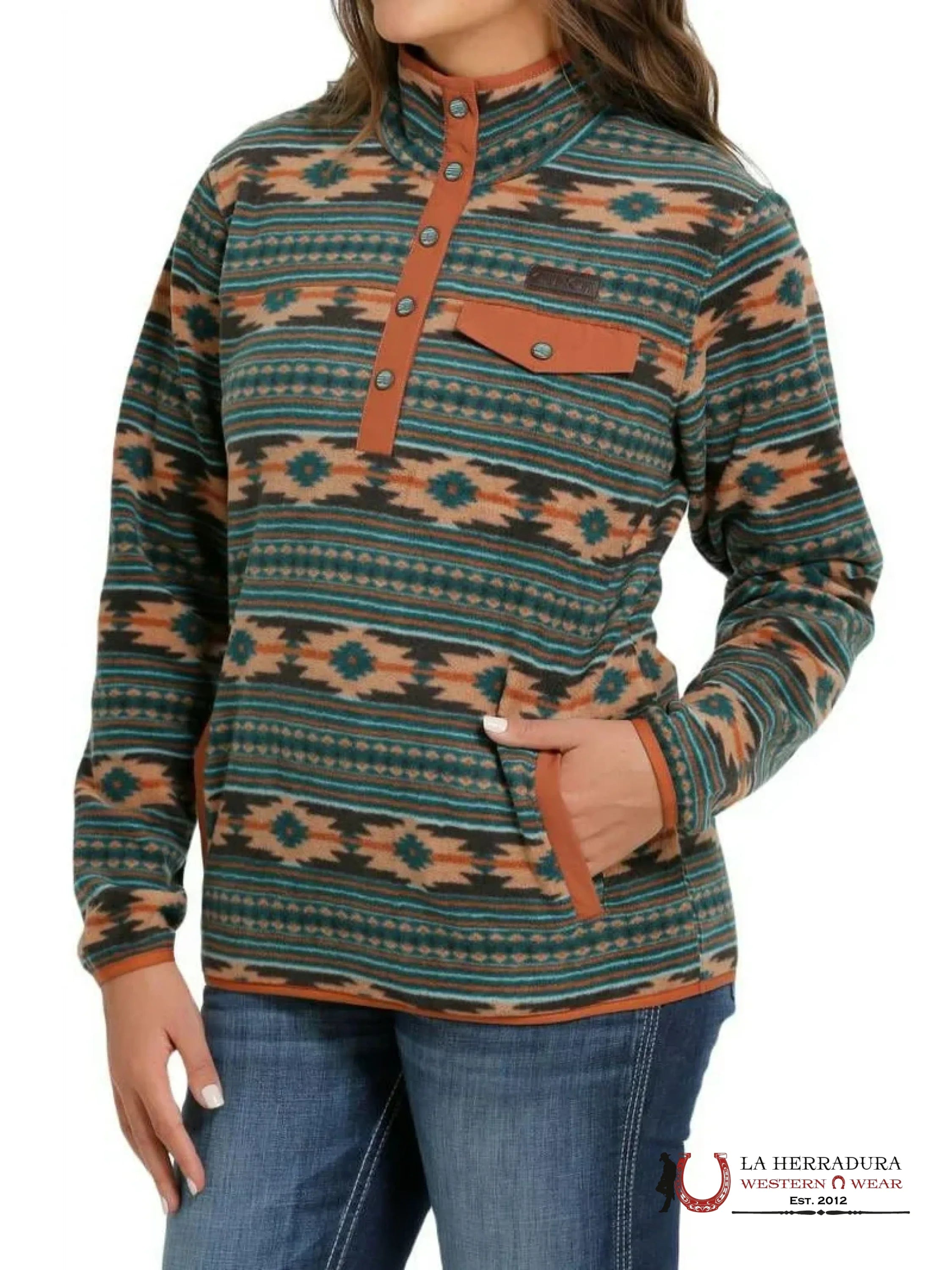 CINCH WOMEN GREEN /BROWN AZTEC PRINT PULLOVER MAK9819006 ROPA MUJERES
