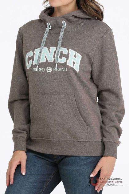 SUDADERA CINCH PARA MUJER GRIS CON LOGO VERDE MENTA MARCA RODEO MAK7914002