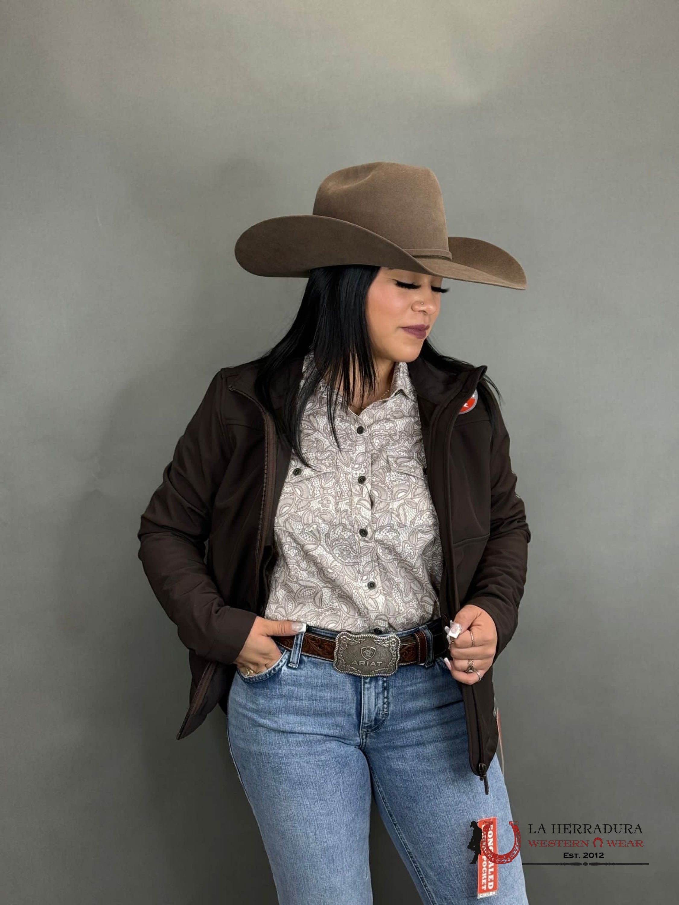 Cinch Womens Brown / Turquise Team Logo Softshell Jacket Ropa Mujeres