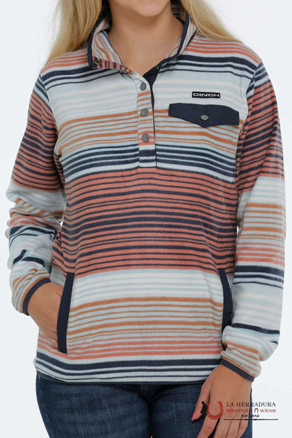 CHAQUETA TIPO JERSEY CINCH PARA MUJER A RAYAS AZUL CLARO/ROSA MAK9819004