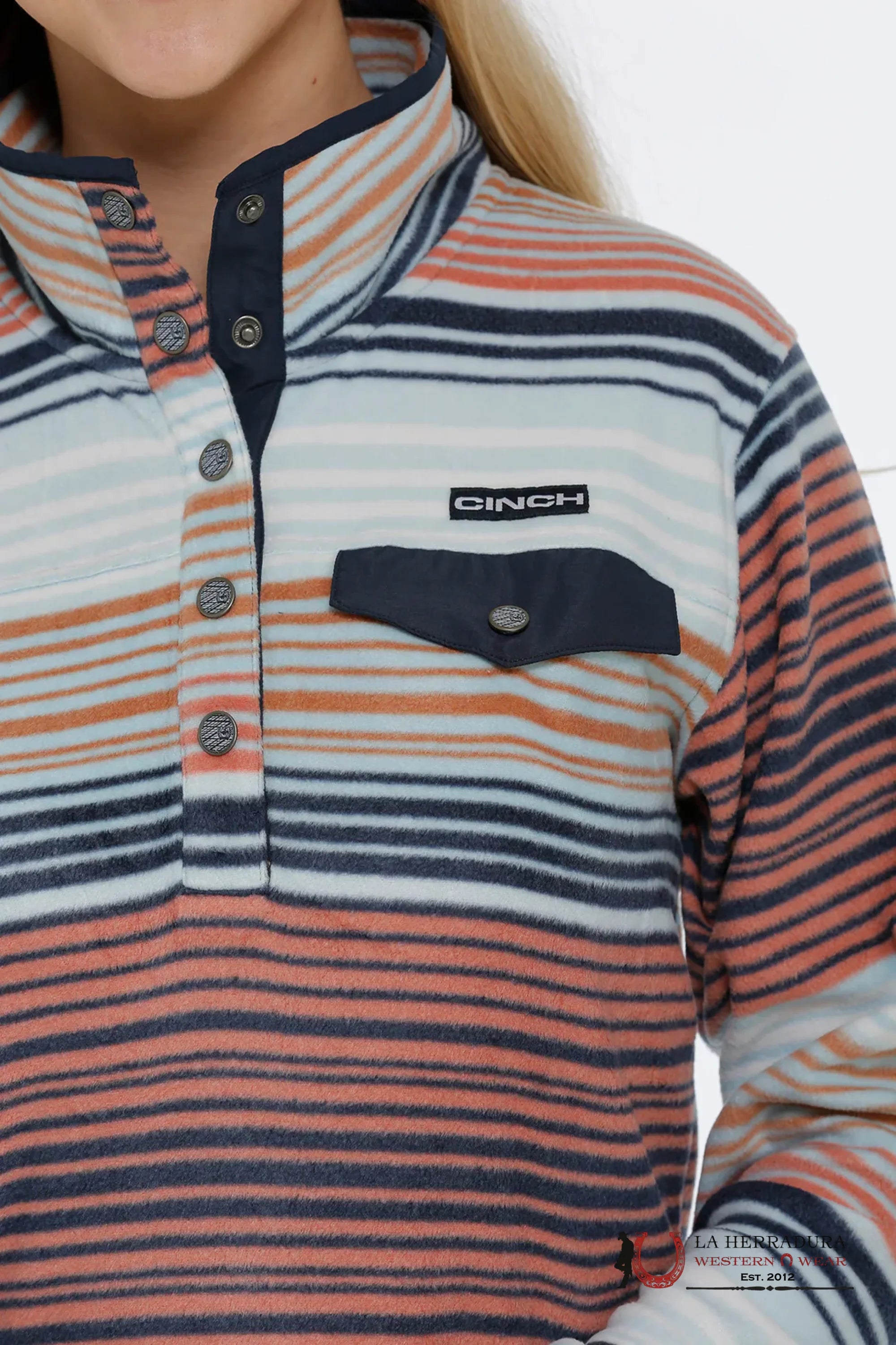 CINCH WOMEN LIGHT BLUE /PINK STRIPES PULLOVER JACKET MAK9819004 ROPA MUJERES