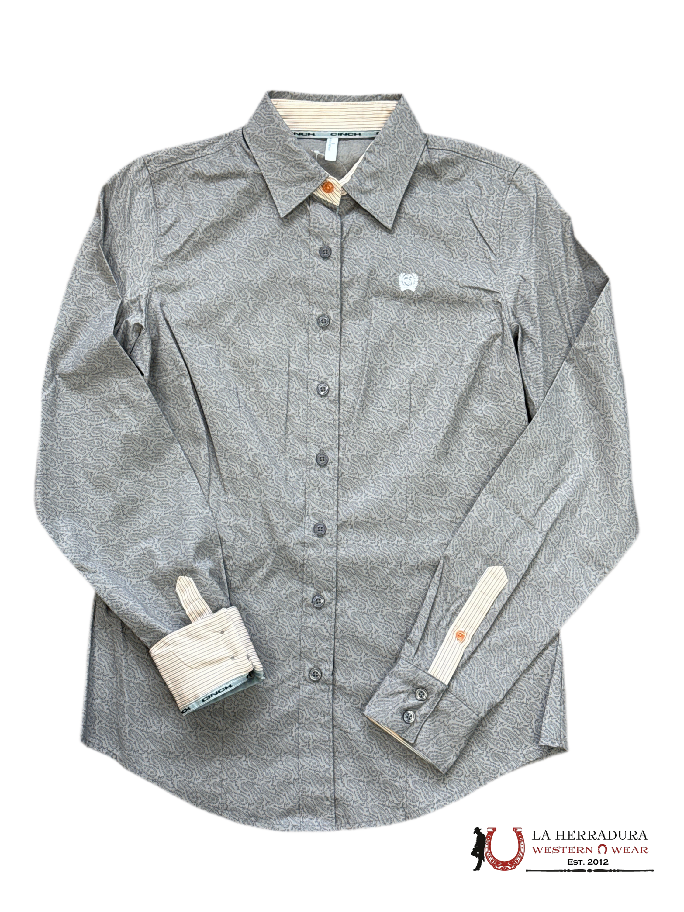 CINCH WOMEN LONG SLEEVE SHIRT GREY LINES MSW9165071 ROPA MUJERES