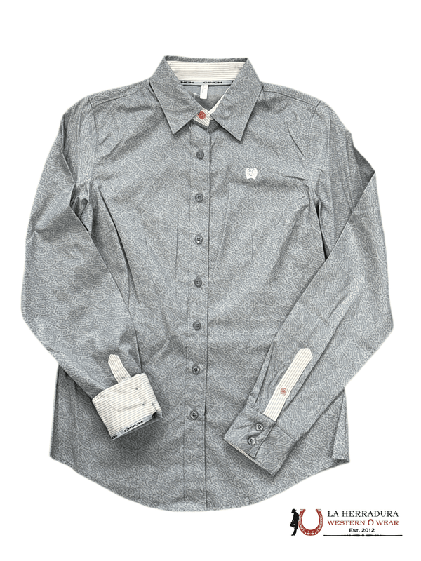 CAMISA CINCH MANGA LARGA PARA MUJER LÍNEAS GRISES MSW9165071