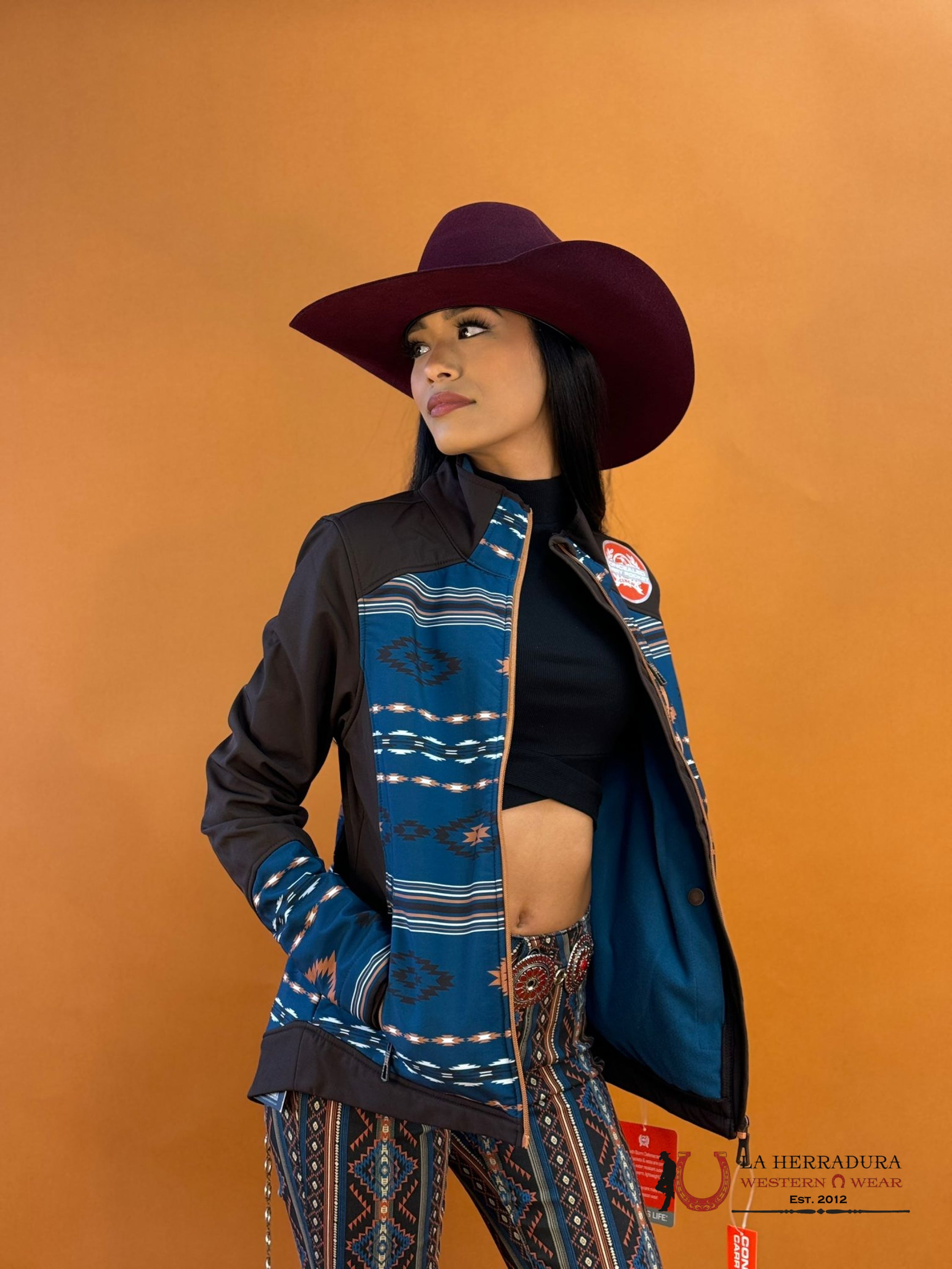 Cinch Womens Jacket Tan Logo Aztec Softshell Ropa Mujeres