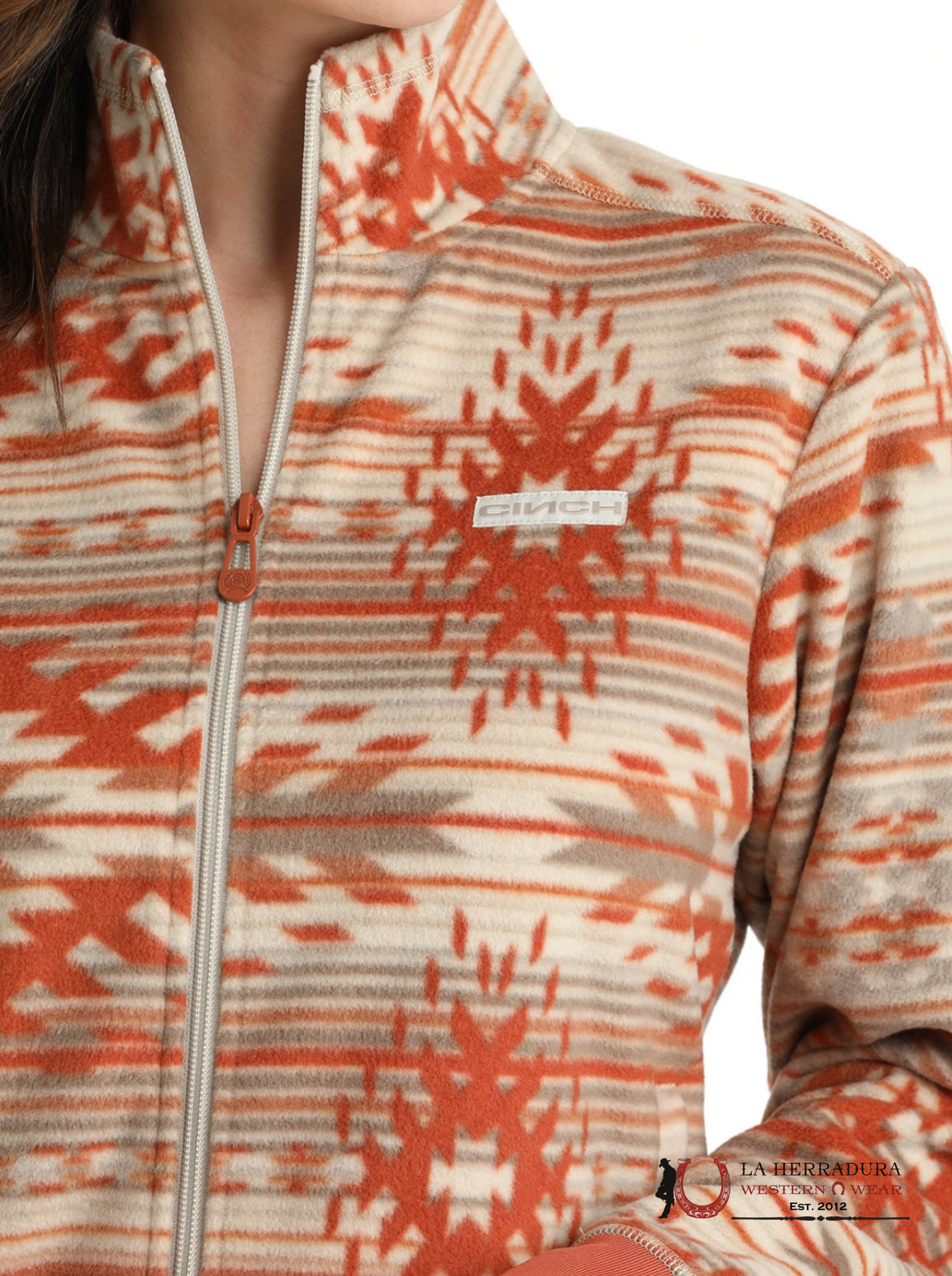 Cinch Womens Southwestern Print Fleece Stone/Gray/Coral- Jacket Ropa Mujeres