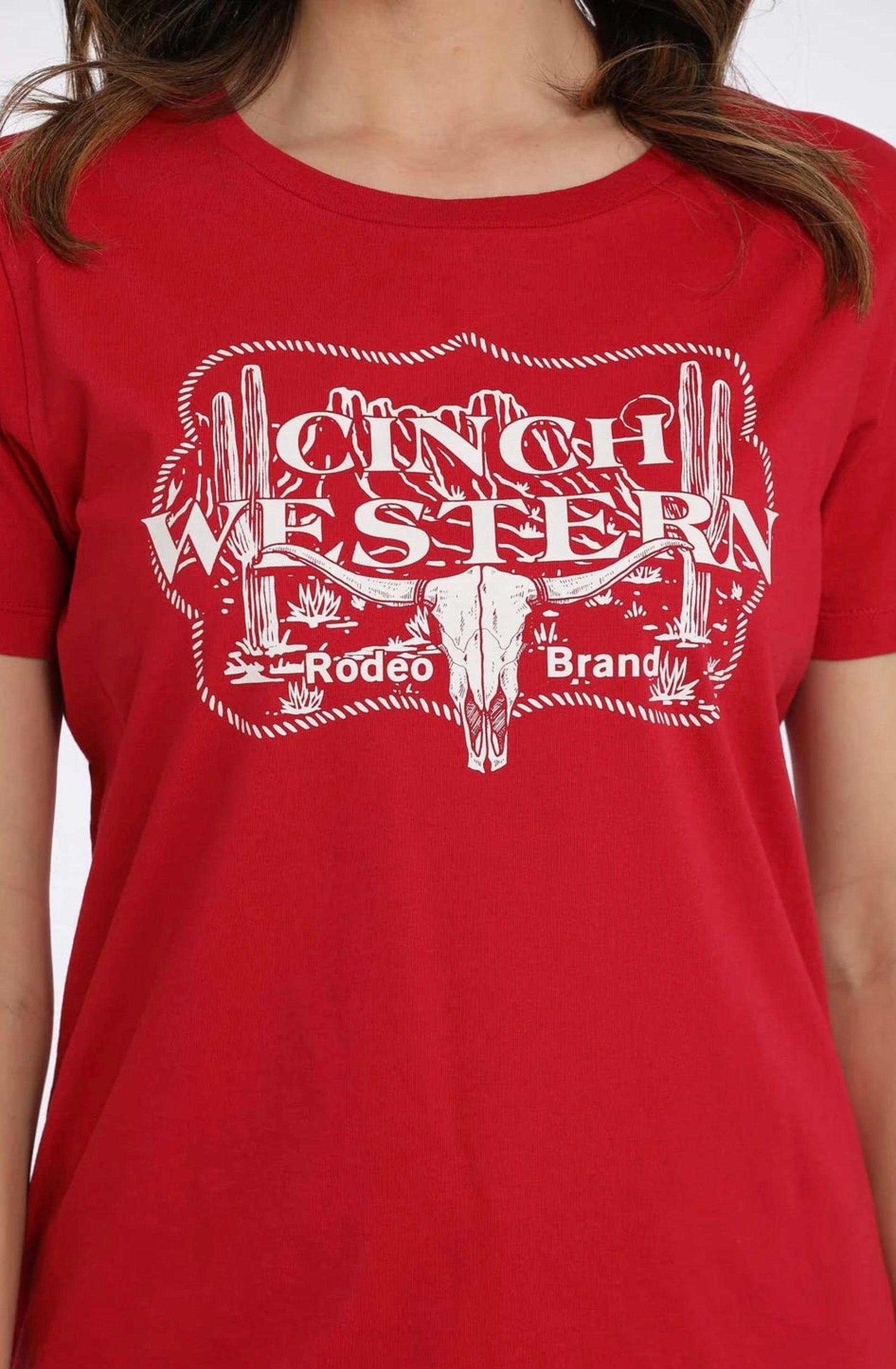 CINCH WOMEN T-SHIRT RED RANCHE LOGO WHITE MSK7901010 ROPA MUJERES
