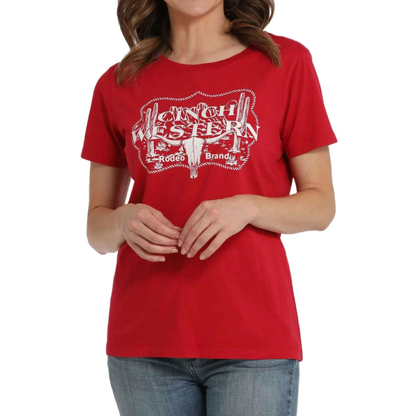 CAMISETA CINCH MUJER ROJO LOGO RANCHE BLANCO MSK7901010