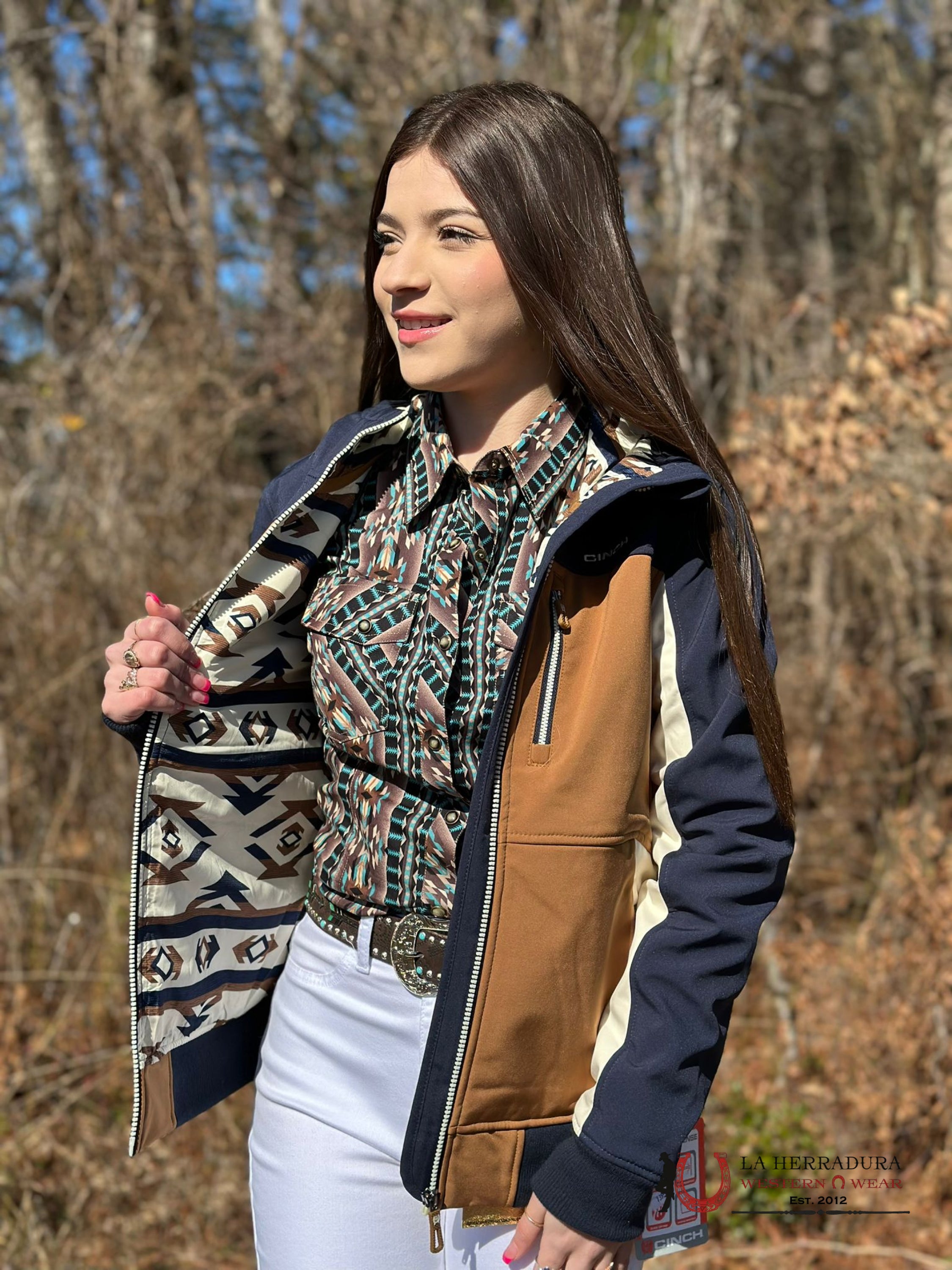Cinch Womens Tri-Color (Blue Beige Chestnut) Softshell Jacket Ropa Mujeres