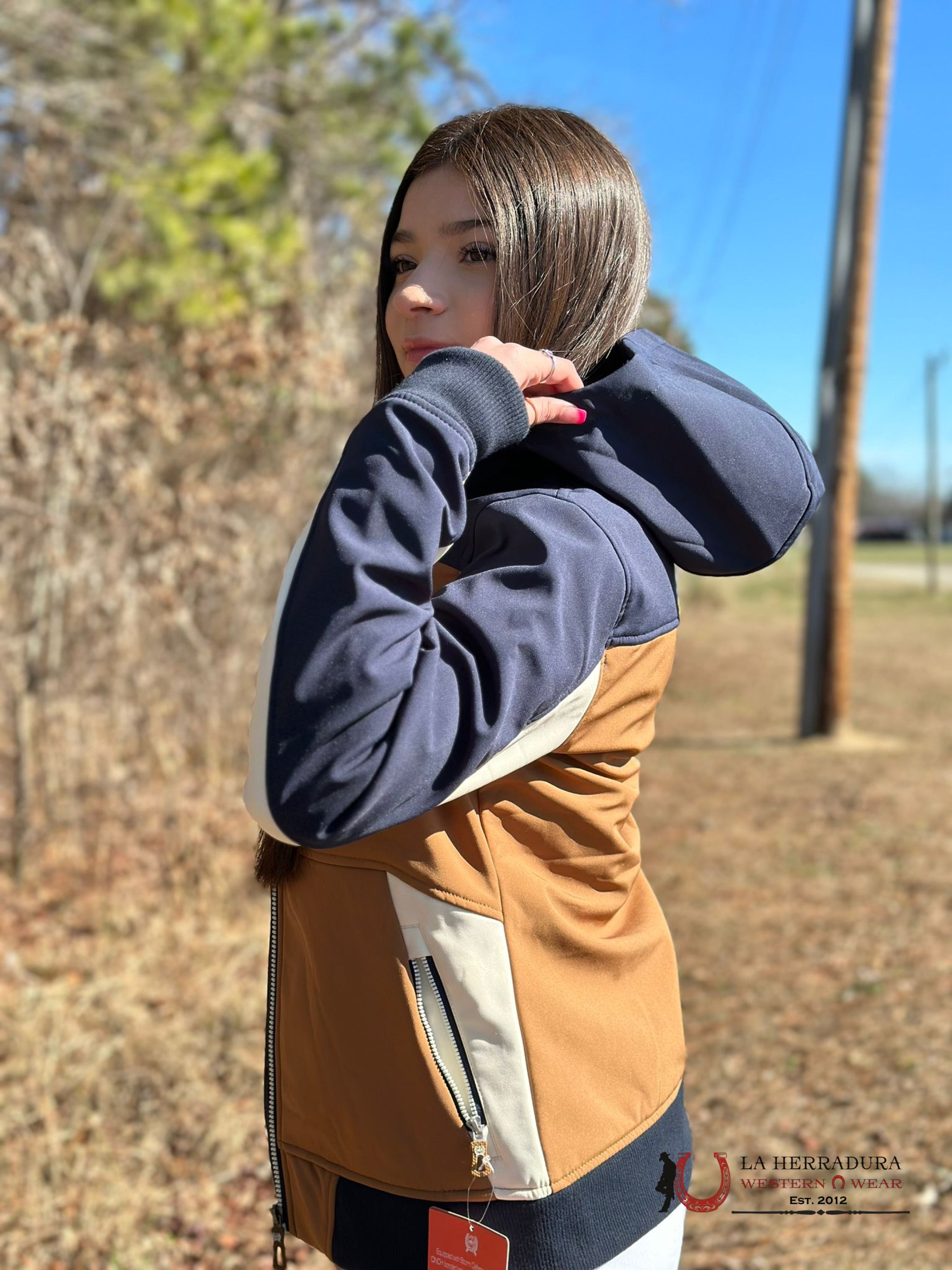 Cinch Womens Tri-Color (Blue Beige Chestnut) Softshell Jacket Ropa Mujeres